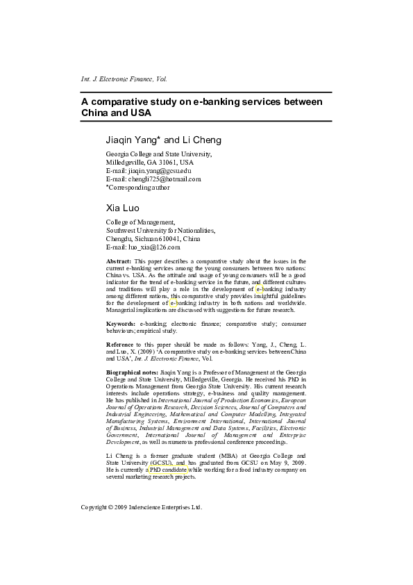 (PDF) A comparative study on e-banking services between China and USA