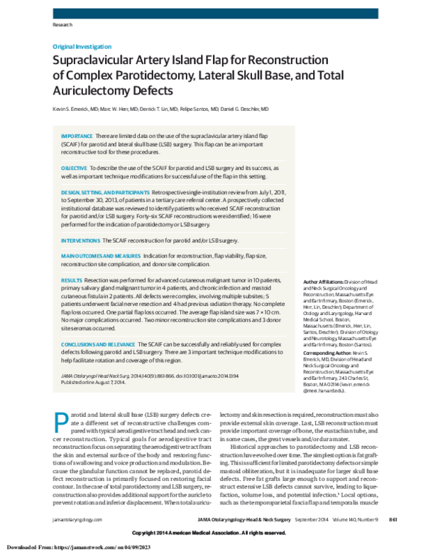 (PDF) Supraclavicular Artery Island Flap for Reconstruction of Complex ...