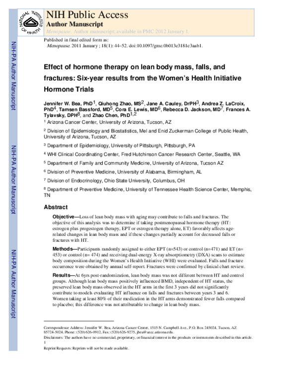 (PDF) Effect of hormone therapy on lean body mass, falls, and fractures