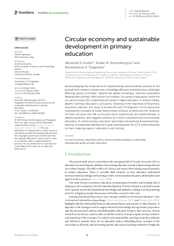 (PDF) Circular economy and sustainable development in primary education