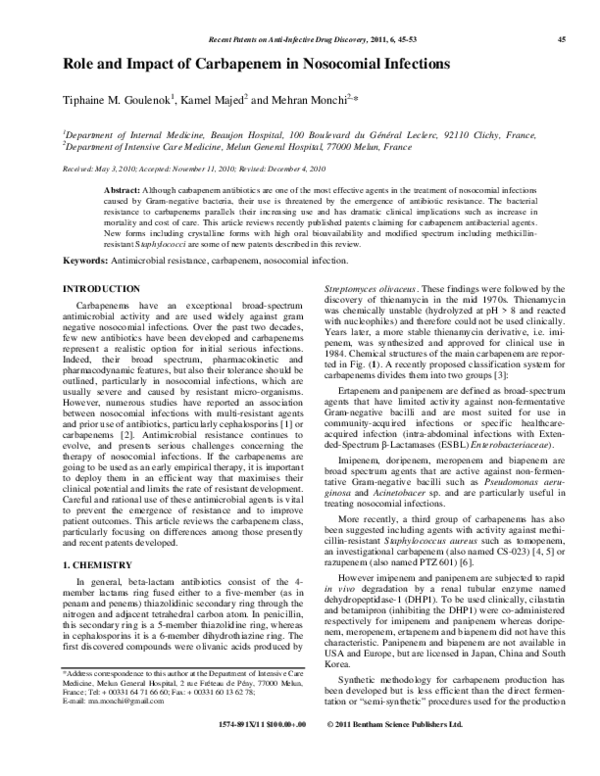 (PDF) Role and Impact of Carbapenem in Nosocomial Infections