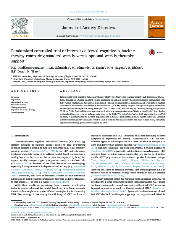 (PDF) Randomized controlled trial of Internet-delivered cognitive ...