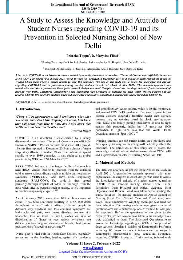 (PDF) A Study to Assess the Knowledge and Attitude of Student Nurses ...