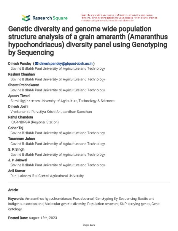 (PDF) Genetic diversity and genome wide population structure analysis ...