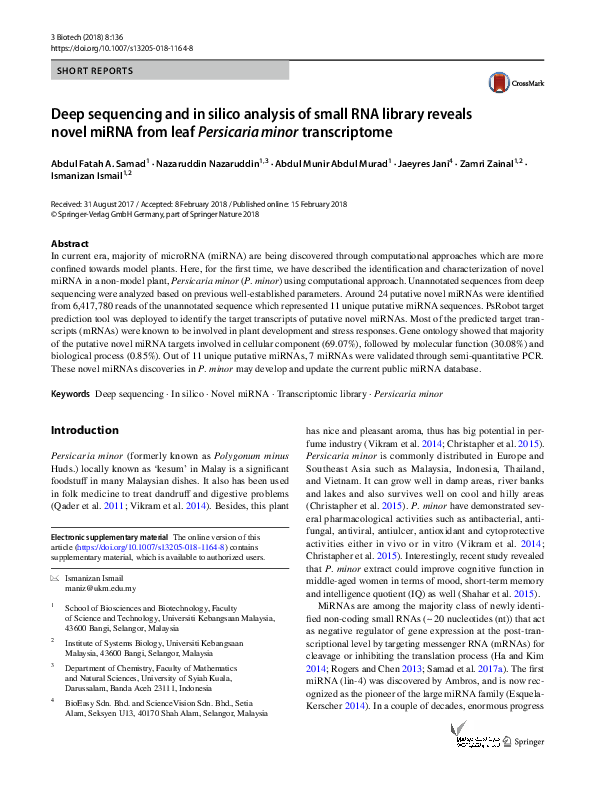 (PDF) Deep sequencing and in silico analysis of small RNA library ...