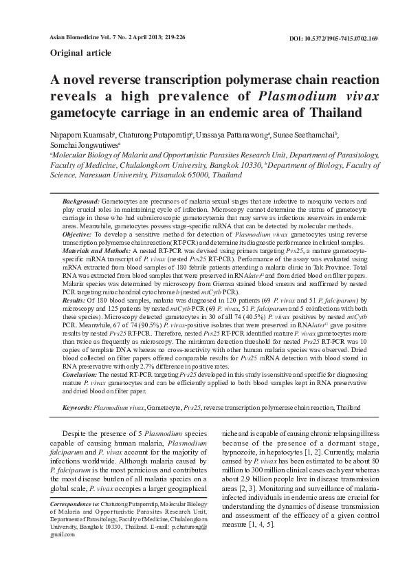 (PDF) Original article. A novel reverse transcription polymerase chain ...