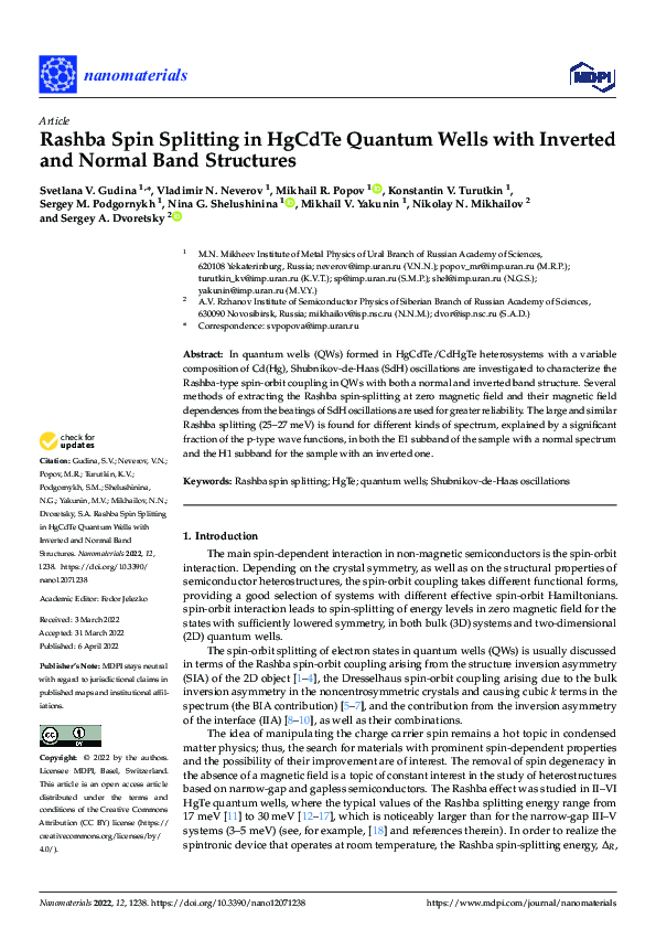 (PDF) Rashba Spin Splitting in HgCdTe Quantum Wells with Inverted and ...