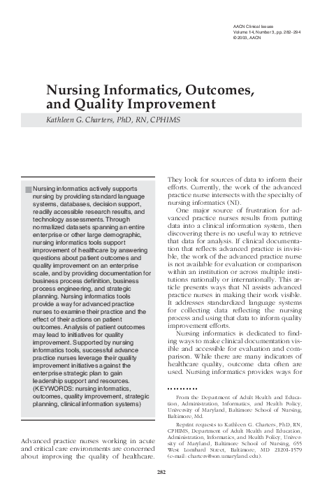 (PDF) Nursing Informatics, Outcomes, and Quality Improvement