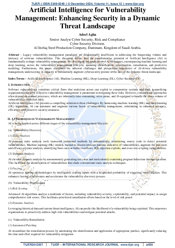 (PDF) Artificial Intelligence for Vulnerability Management: Enhancing ...