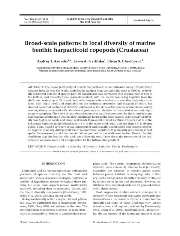 (PDF) Broad-scale patterns in local diversity of marine benthic ...