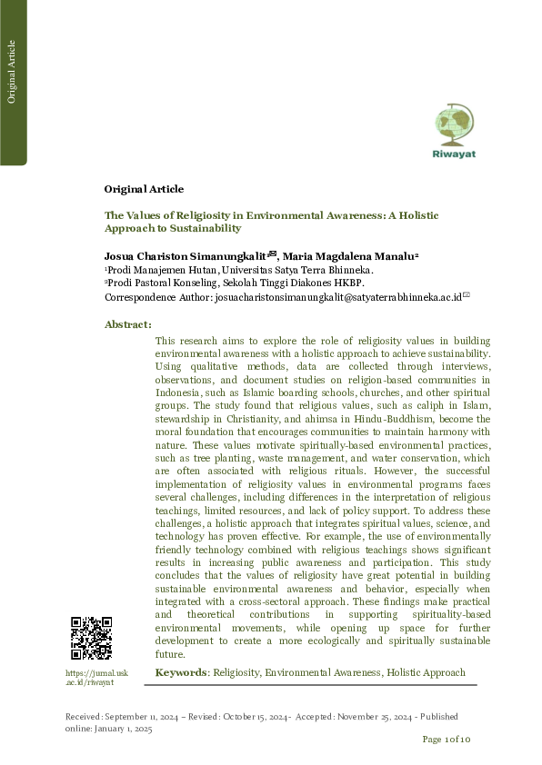 (PDF) The Values of Religiosity in Environmental Awareness: A Holistic ...