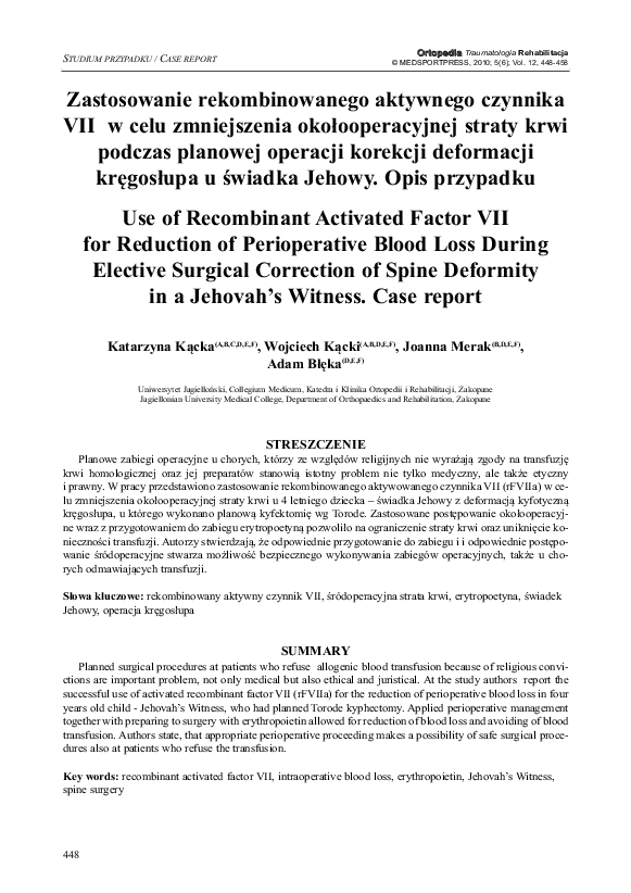 (PDF) Use of recombinant activated factor VII for reduction of ...