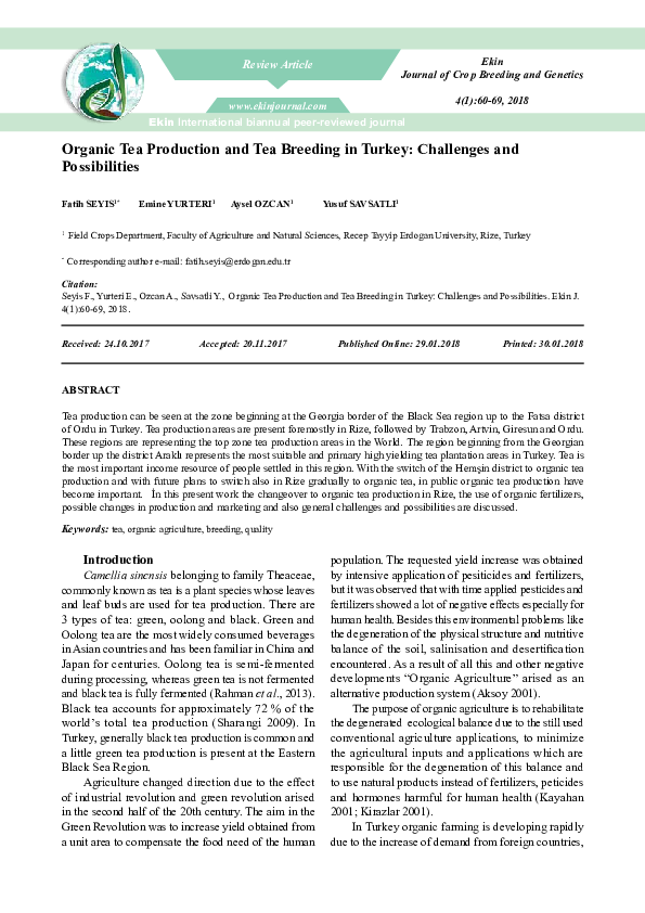 (PDF) Organic Tea Production and Tea Breeding in Turkey: Challenges and ...