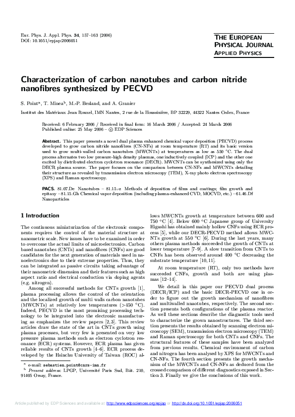 (PDF) Characterization of carbon nanotubes and carbon nitride ...