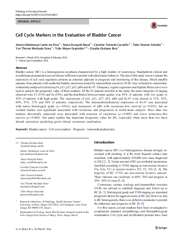(PDF) Cell Cycle Markers in the Evaluation of Bladder Cancer