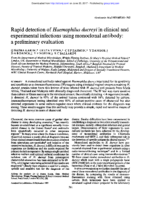 (PDF) Rapid detection of Haemophilus ducreyi in clinical and ...