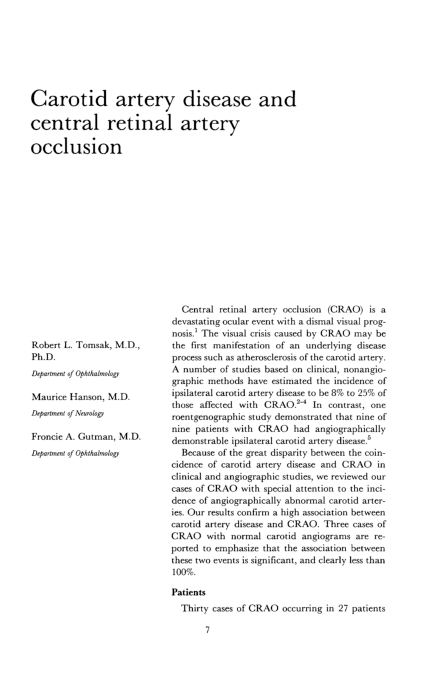 (PDF) Carotid artery disease and central retinal artery occlusion