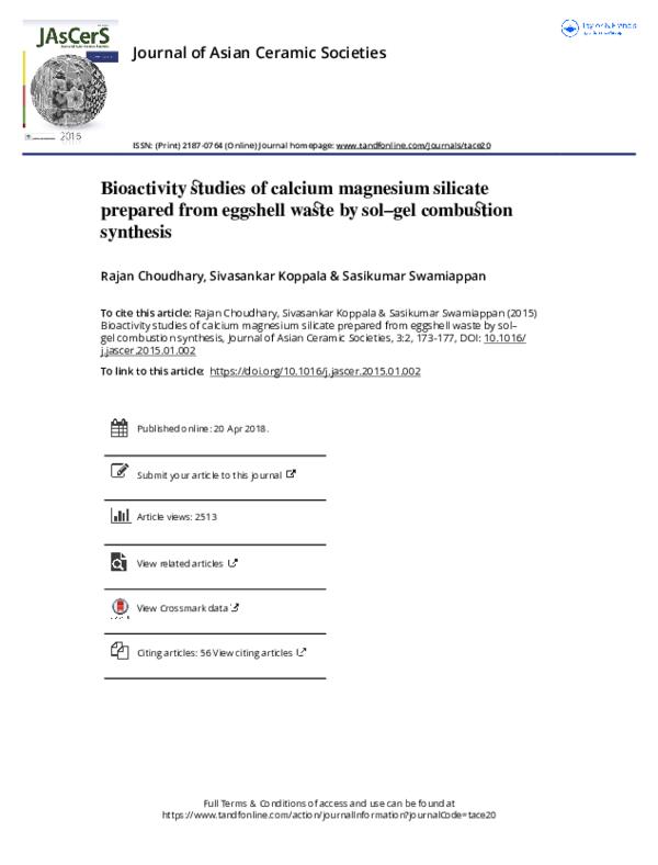 (PDF) Bioactivity studies of calcium magnesium silicate prepared from ...