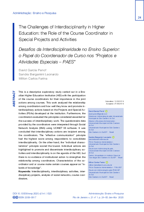 (PDF) Desafios da Interdisciplinaridade no Ensino Superior: o Papel do ...