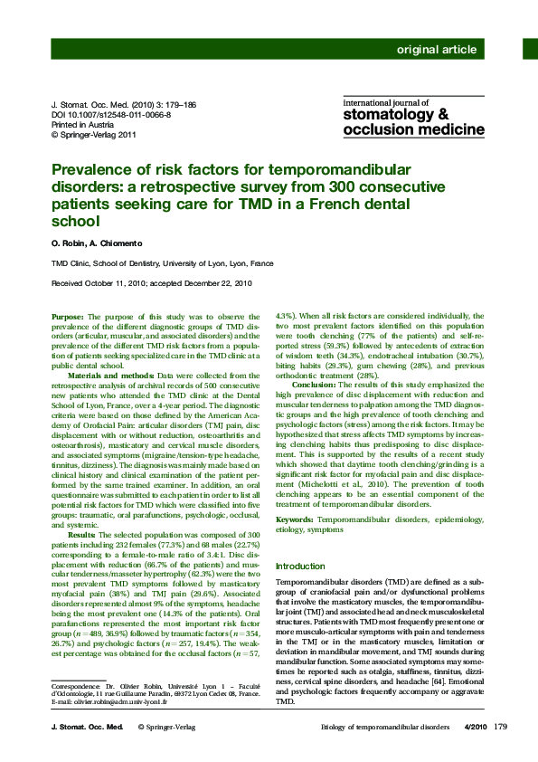 (PDF) Prevalence of risk factors for temporomandibular disorders: a ...