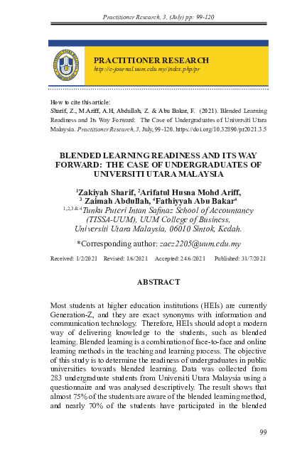 (PDF) Blended Learning Readiness and Its Way Forward: The Case of ...