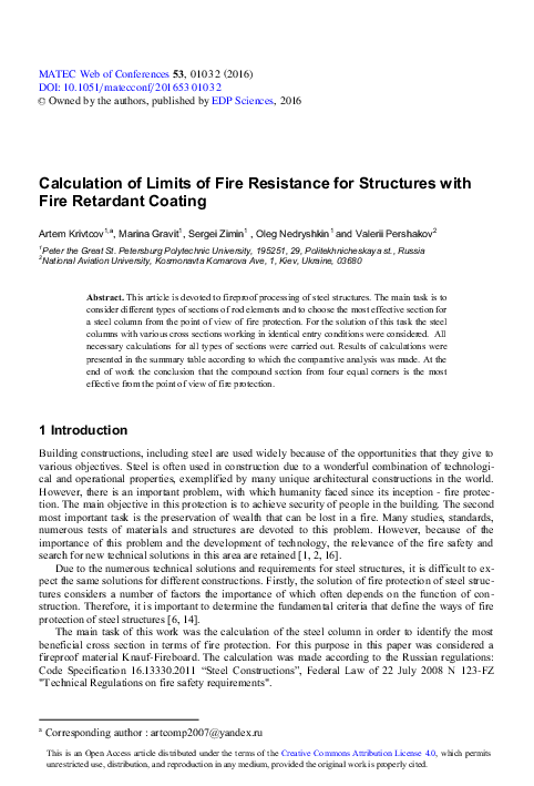 (PDF) Calculation of Limits of Fire Resistance for Structures with Fire ...