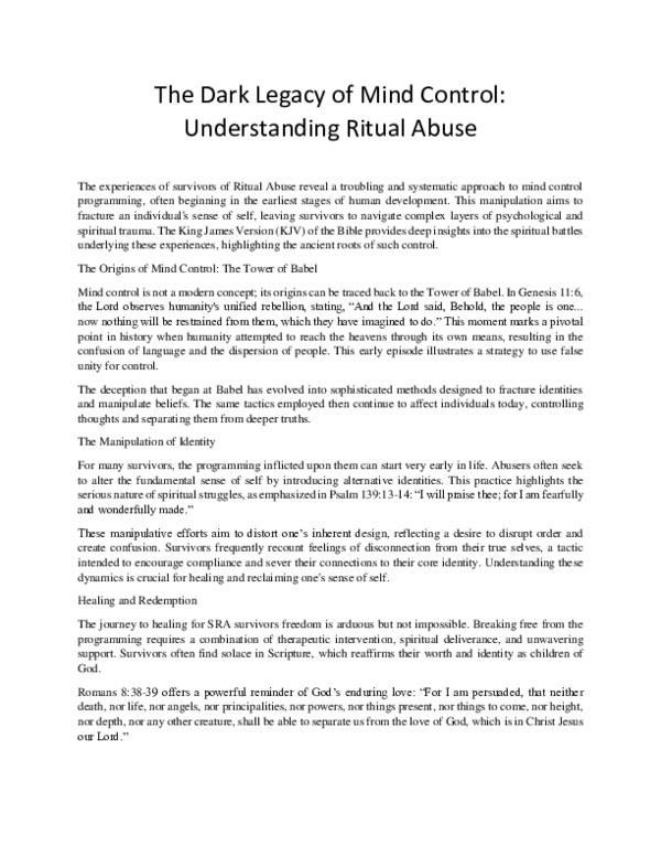 (PDF) The Dark Legacy of Mind Control: Understanding Ritual Abuse