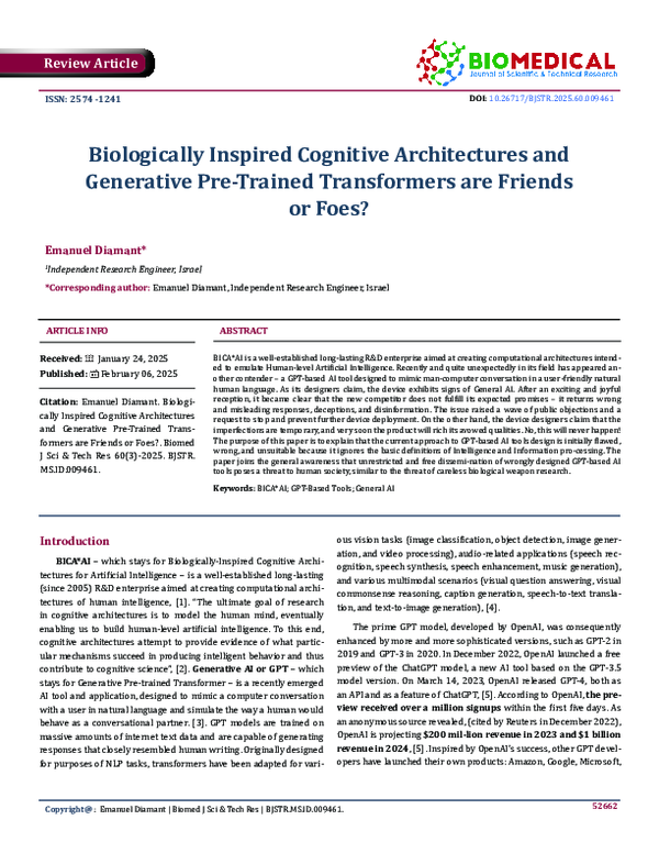 (PDF) Biologically Inspired Cognitive Architectures and Generative Pre ...