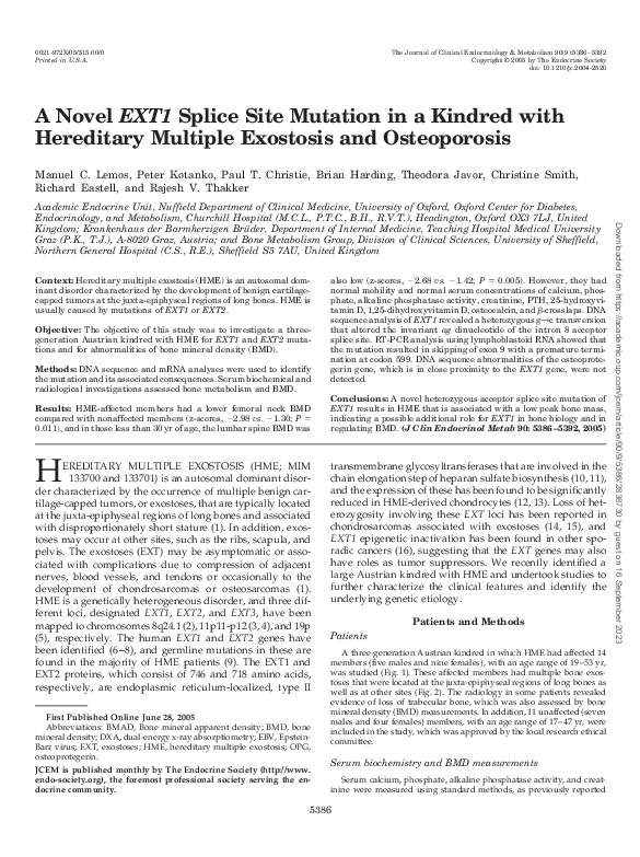(PDF) A Novel EXT1 Splice Site Mutation in a Kindred with Hereditary ...