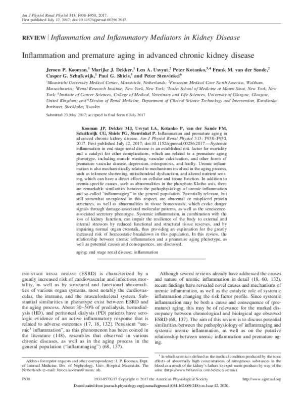 (PDF) Inflammation and premature aging in advanced chronic kidney disease