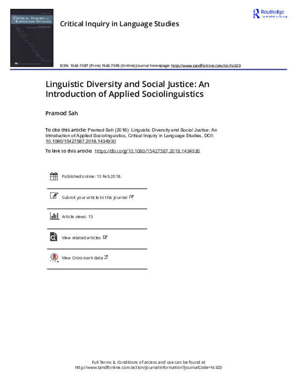 (PDF) Linguistic Diversity and Social Justice: An Introduction of ...
