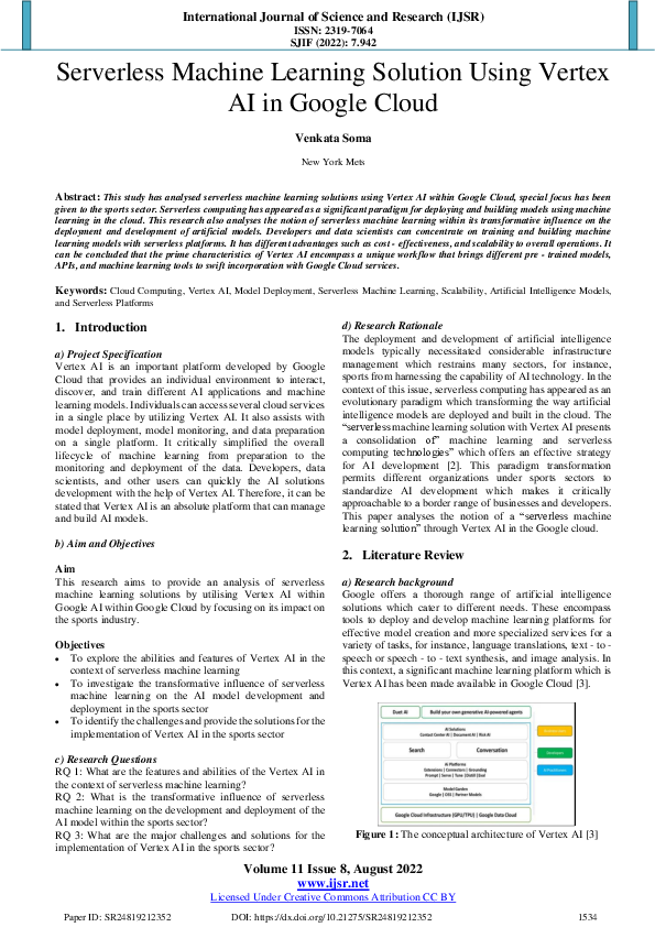 (PDF) Serverless Machine Learning Solution Using Vertex AI in Google Cloud