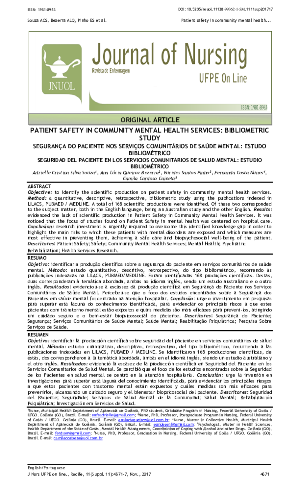 (PDF) Patient safety in community mental health services: bibliometric ...