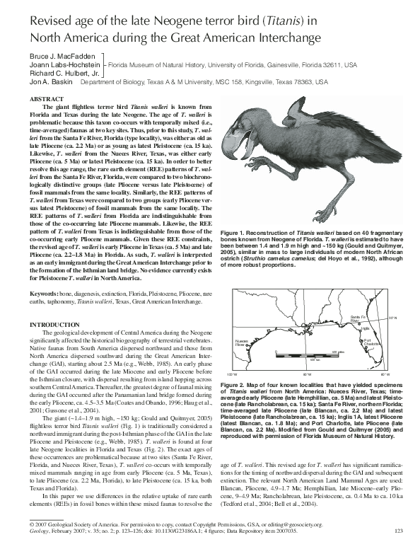 (PDF) Revised age of the late Neogene terror bird (Titanis) in North ...