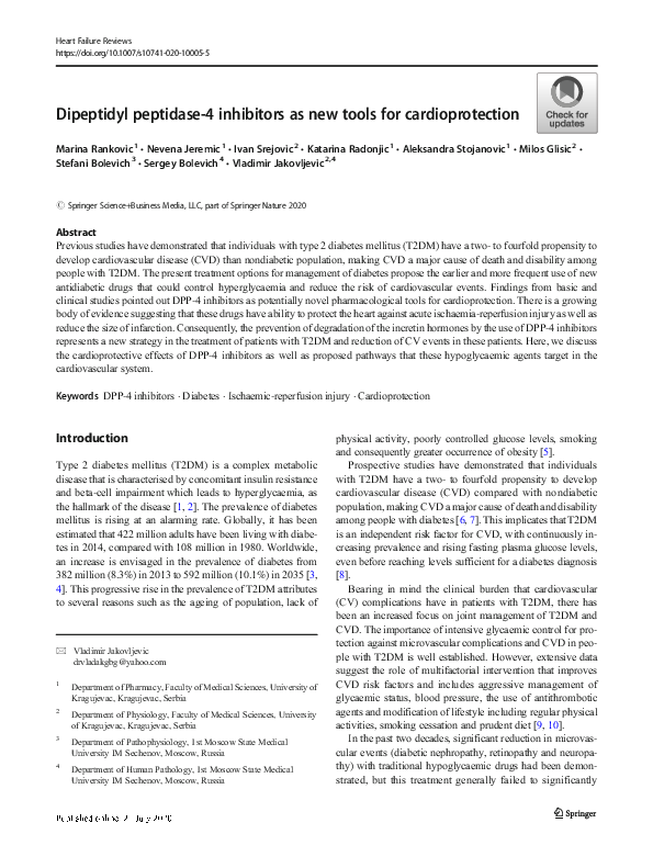 (PDF) Dipeptidyl peptidase-4 inhibitors as new tools for cardioprotection