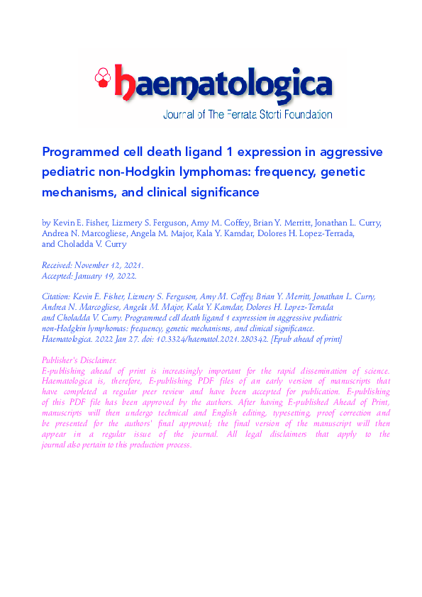 (PDF) Programmed cell death ligand 1 expression in aggressive pediatric ...