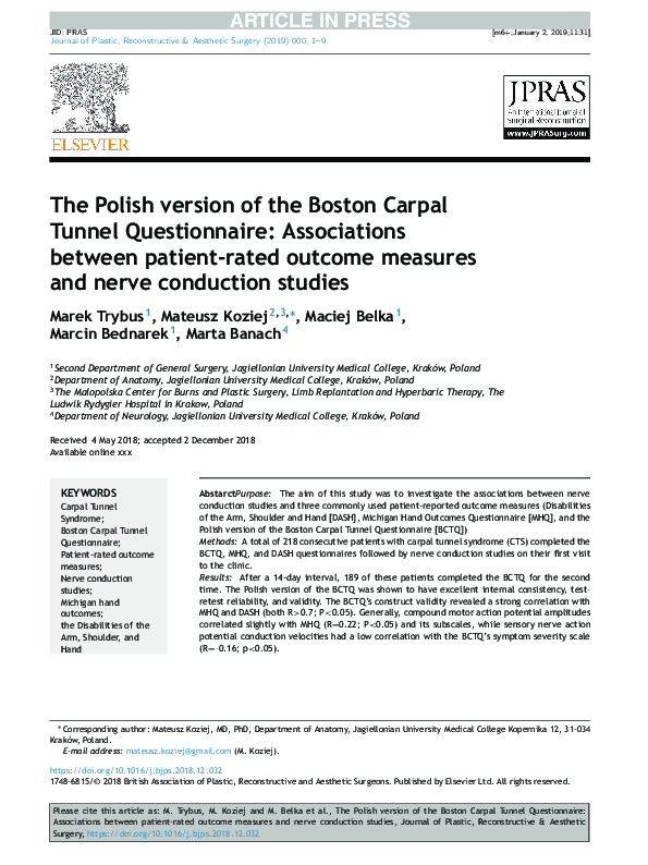 (PDF) A Polish Version of the Boston Carpal Tunnel Questionnaire (BCTQ ...