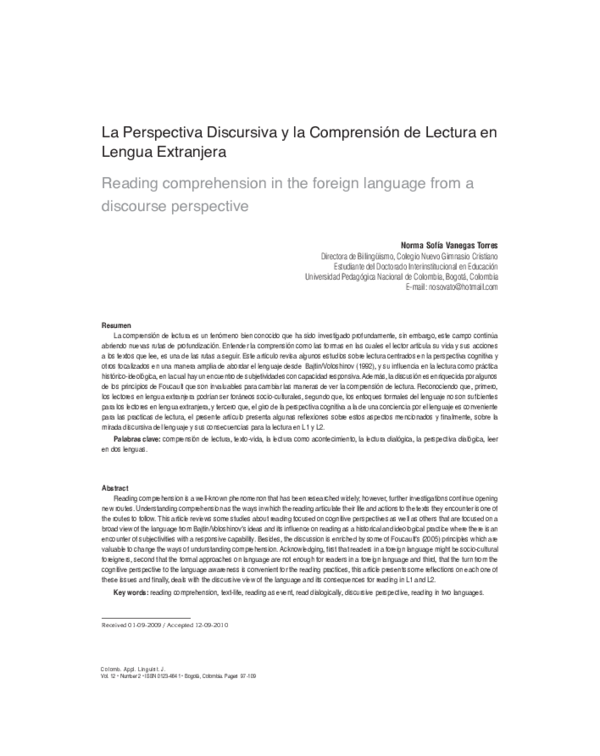 (PDF) Reading comprehension in the foreign language from a discourse ...