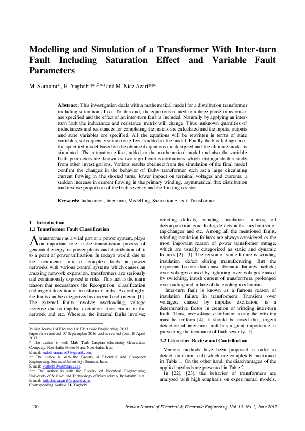 (PDF) Modelling and Simulation of a Transformer With Inter-turn Fault ...