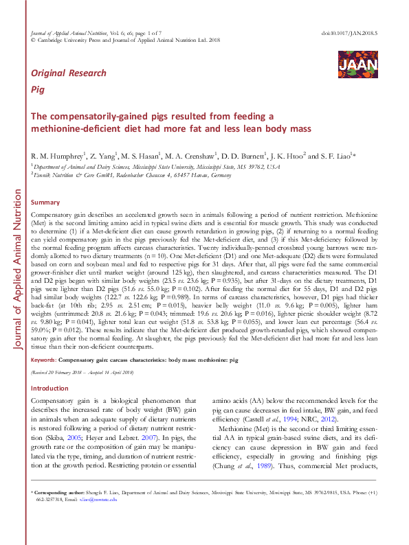 (PDF) Pig The compensatorily-gained pigs resulted from feeding a ...