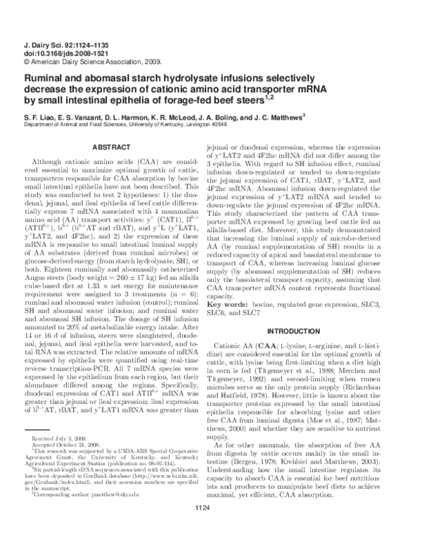(PDF) Ruminal and abomasal starch hydrolysate infusions selectively ...