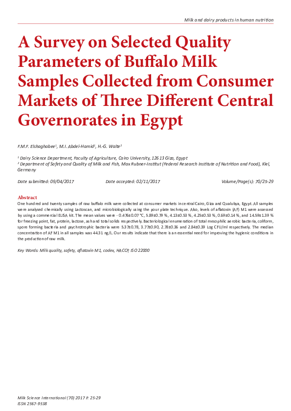 (PDF) A Survey on Selected Quality Parameters of Buffalo Milk Samples ...