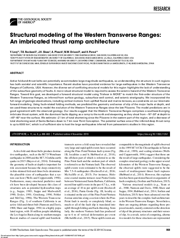 (PDF) Structural modeling of the Western Transverse Ranges: An ...