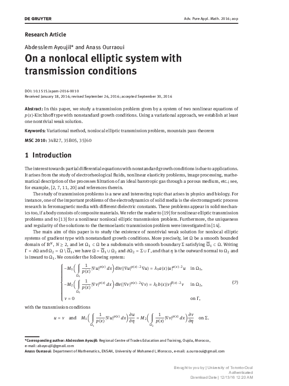 (PDF) On a nonlocal elliptic system with transmission conditions