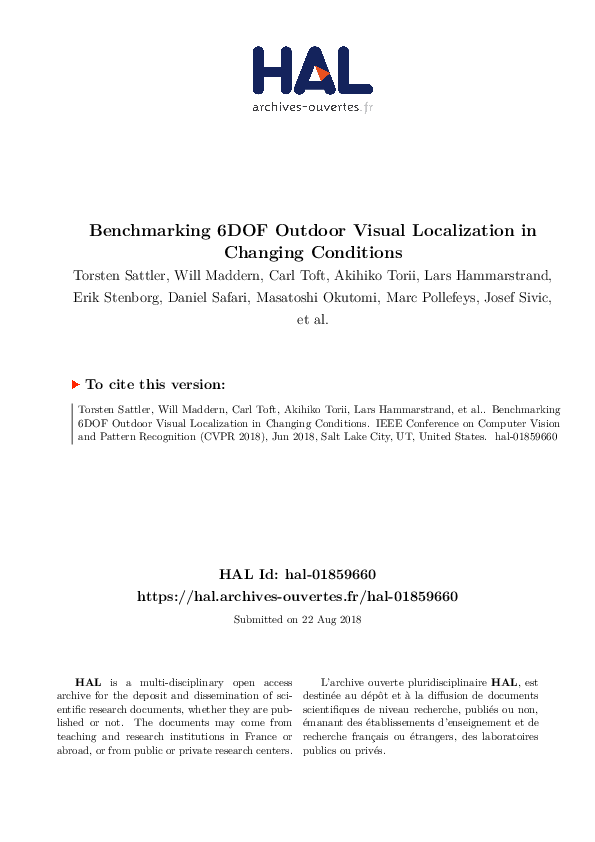 (PDF) Benchmarking 6DOF Outdoor Visual Localization in Changing Conditions