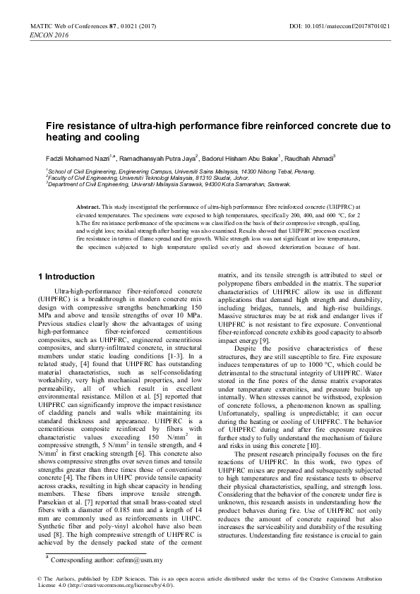 (PDF) Fire resistance of ultra-high performance fibre reinforced ...