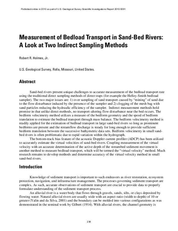 (PDF) Measurement of Bedload Transport in Sand-Bed Rivers: A Look at ...