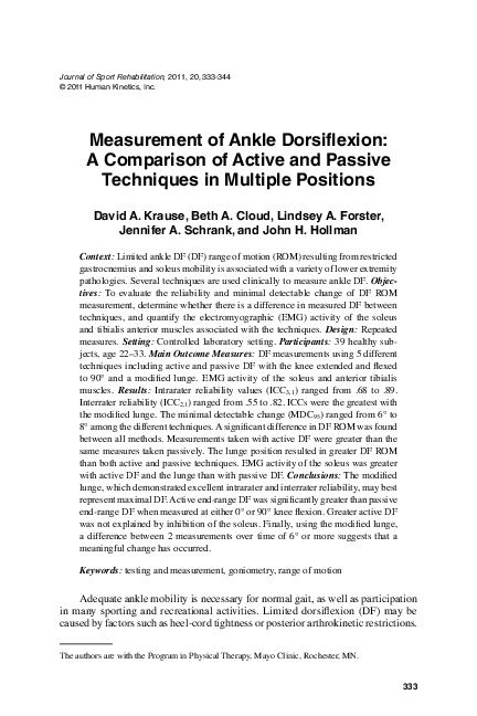 (PDF) Measurement of Ankle Dorsiflexion: A Comparison of Active and ...