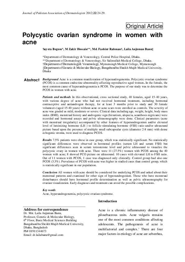(PDF) Polycystic ovarian syndrome in women with acne