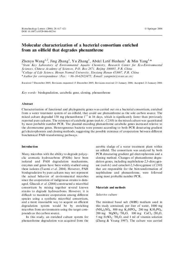(PDF) Molecular Characterization of a Bacterial Consortium Enriched ...